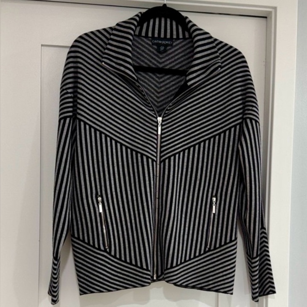 Cynthia Rowley Black and Gray Striped Blazer/Jacket